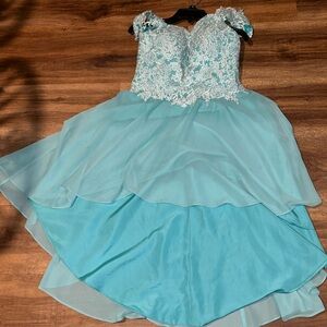 Bridesmaid corset dress size large teal white floral lace